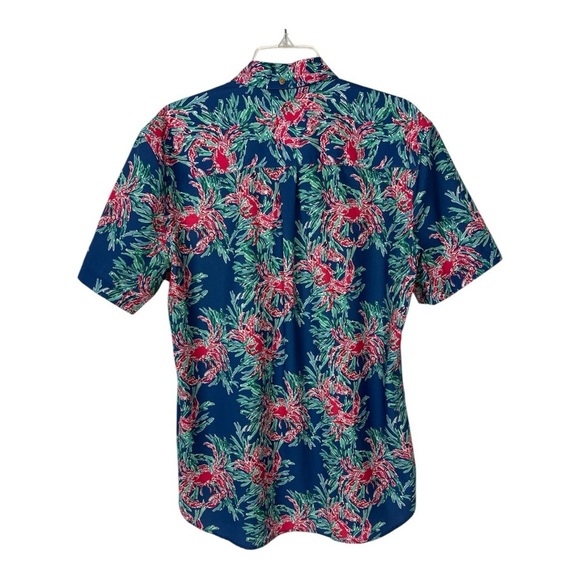 Chubbies Sz M The Nutter Short Sleeve Crab Print Shirt Blue Pink Summer EUC - Picture 2 of 12